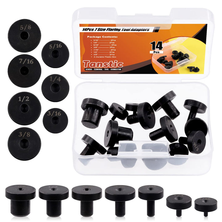 14Pcs Carbon Steel Double Flaring Tool Adapters Set, Fit for 3/16, 1/4, 5/16, 3/8, 7/16, 1/2, 5/8 Inch Tube Expander Flaring Tubing Expander for Copper, Aluminum, Soft Steel Brake Line