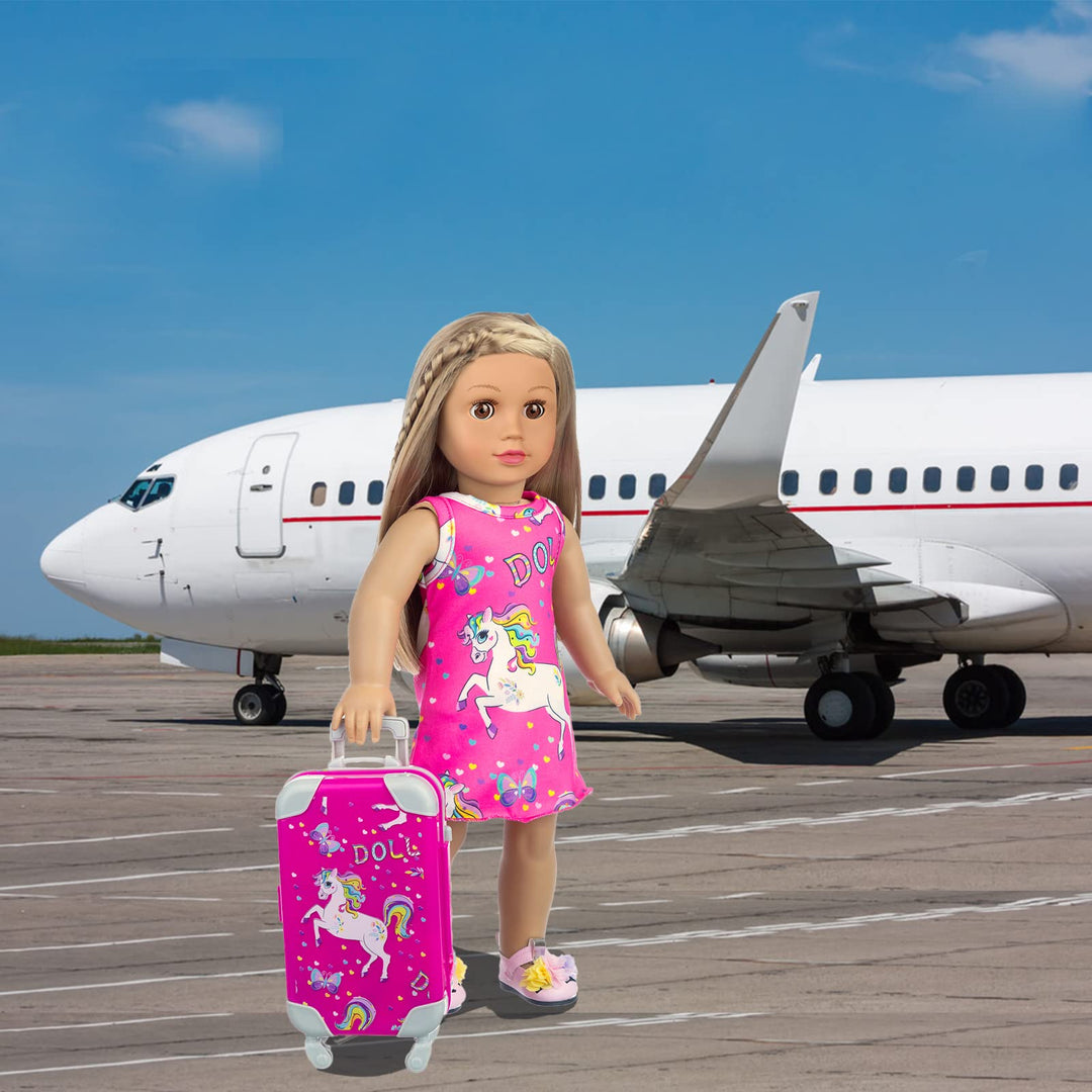 American 18 Inch Doll Clothes and Accessories Travel Luggage Play Set Including 18 Inch Doll Clothes Travel Suitcase Travel Pillow and Eye Mask
