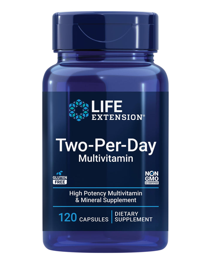 Two-Per-Day Multivitamin, Vitamins B, C, D, zinc, Packed with Over 25 Vitamins, Minerals &amp; extracts, Two-Month Supply, Non-GMO, Gluten-Free, 120 Capsules