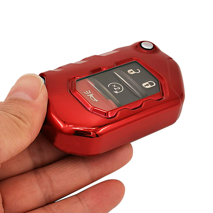 Red Soft TPU Flip Key Fob Cover Case Jacket Skin Bag Glove Holder for 2018 2019 2020 2021 2022 2023 2024 Jeep Wrangler JL JLU Rubicon Gladiator JT Sahara JLU Sport JT Overland Sport S OHT1130261