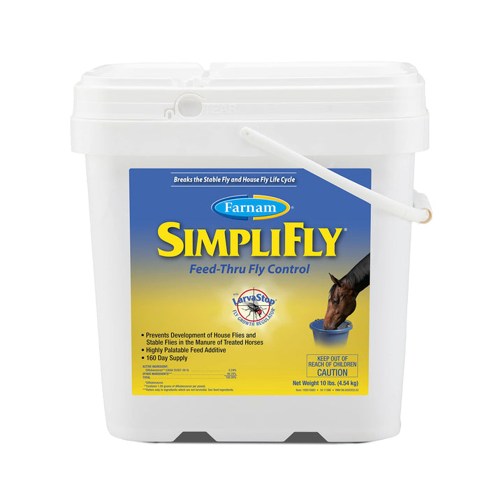 Farnam SimpliFly Feed Through Fly Control for Horses, Breaks the Fly Life Cycle, Pellets, 10 Pound Bucket, 160 Day Supply for One Horse