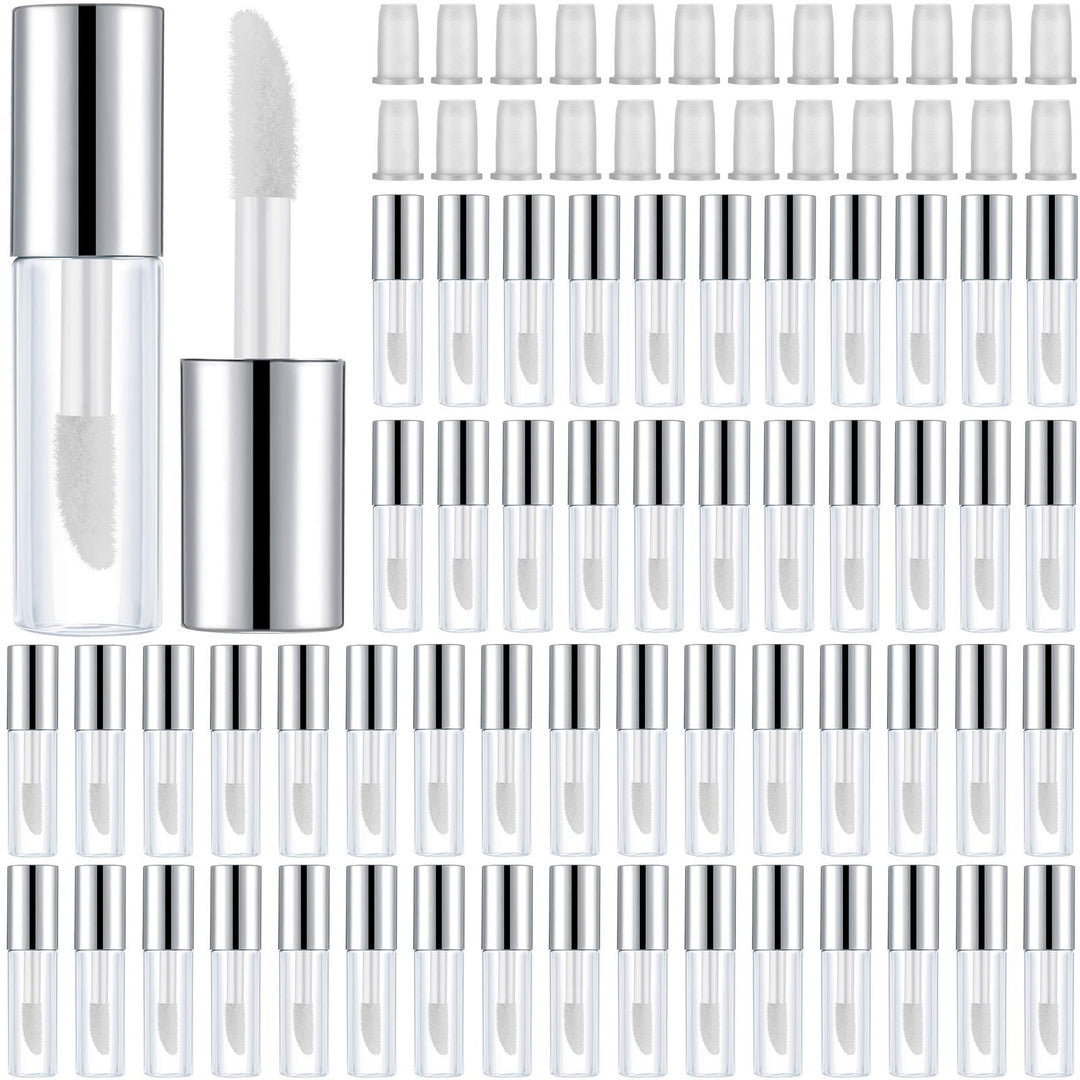 100 Pieces 1.2 ml Clear Mini Lip Gloss Tube Refillable Empty Lip Balm Gloss Containers Bottles Transparent Mini Lipstick Containers for Women DIY Makeup(Silver)