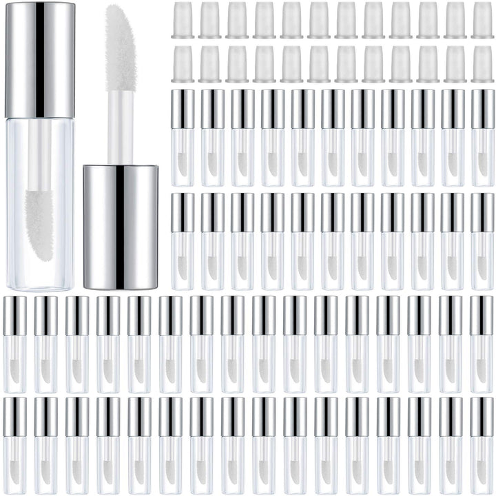 100 Pieces 1.2 ml Clear Mini Lip Gloss Tube Refillable Empty Lip Balm Gloss Containers Bottles Transparent Mini Lipstick Containers for Women DIY Makeup(Silver)