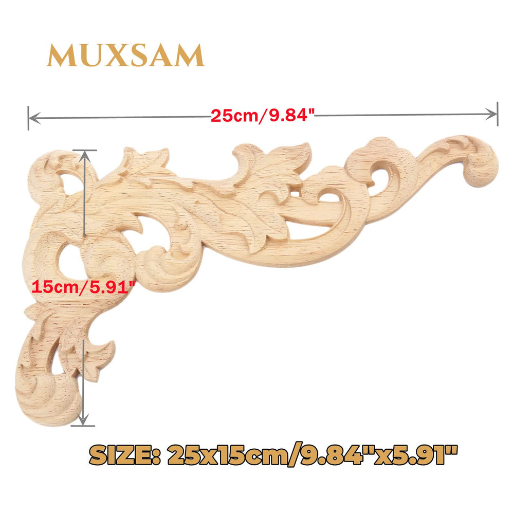 MUXSAM Wood Carved Appliques Onlays, 2-Pair Unpainted W