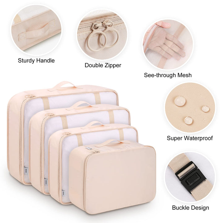Packing Cubes for Carry On, 9 Piece Set Travel Cubes for Flying Camping Hiking Beige
