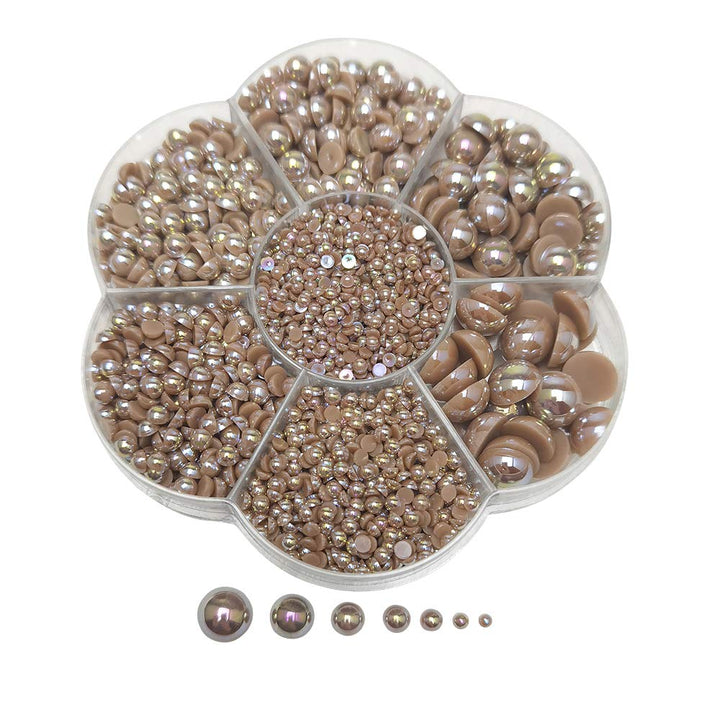 3000PCS 1 Box Brown Round Flatback Half Pearls Bead Loose Beads Gem (Brown Half Ball)