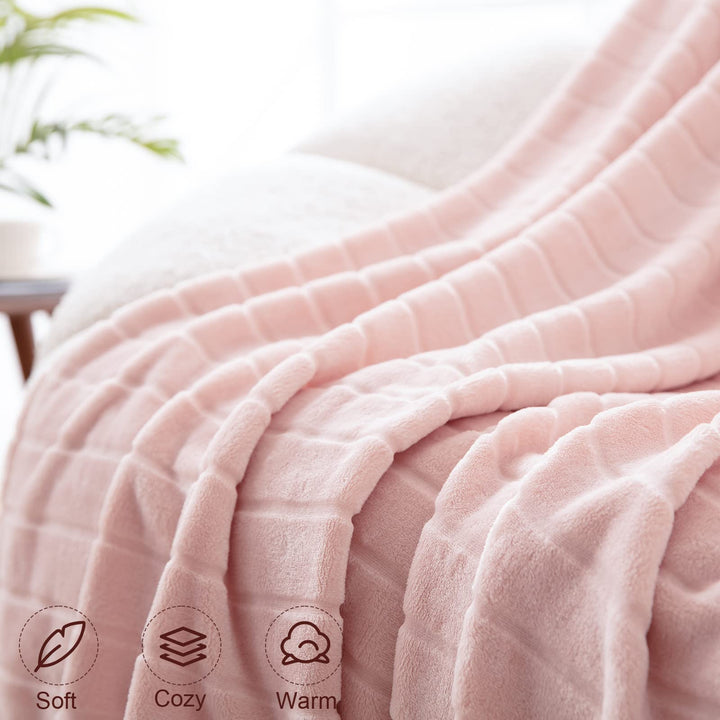Plush Throw Super Soft Fuzzy Warm Blanket | 330 GSM Lightweight Fluffy Cozy Luxury Decorative Stripe Blanket for Bed Couch - 50x 60, Pink