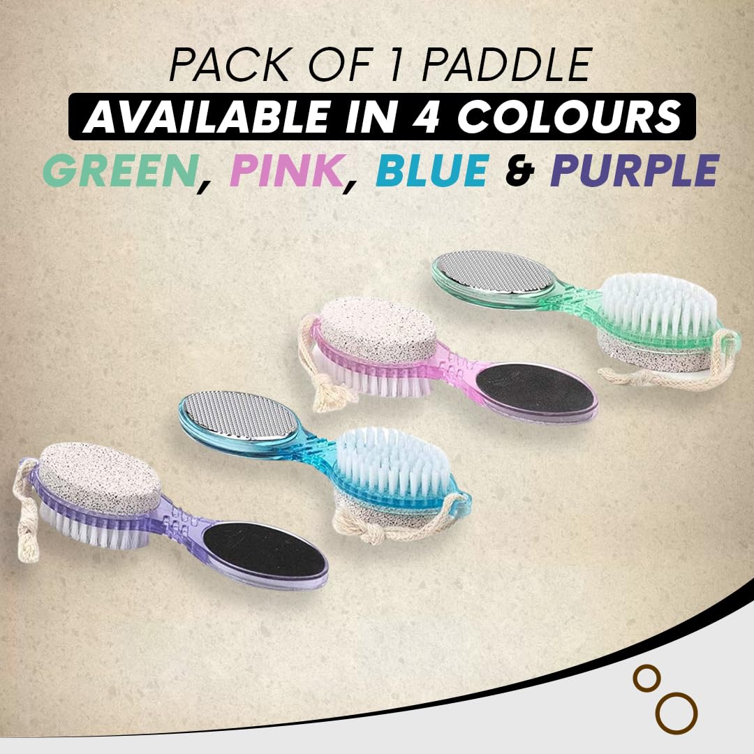 4 in 1 Pedicure Paddle Kit Tool with Pumice Stone for Feet, Toe Nail Cleaning Brush, Metal File and Emery Board, Manicure Pedicure Set (1 Pack)