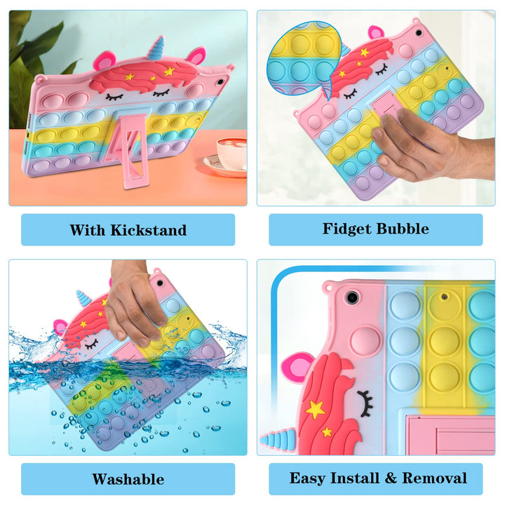 for iPad 10.2 Case for iPad 9th 8th 7th Generation Case with Kickstand Silicone Fidget Bubble Case for Girls Kids Cute Rainbow Pop Protective Holder Tablet Cover for iPad 2021 2020 2019