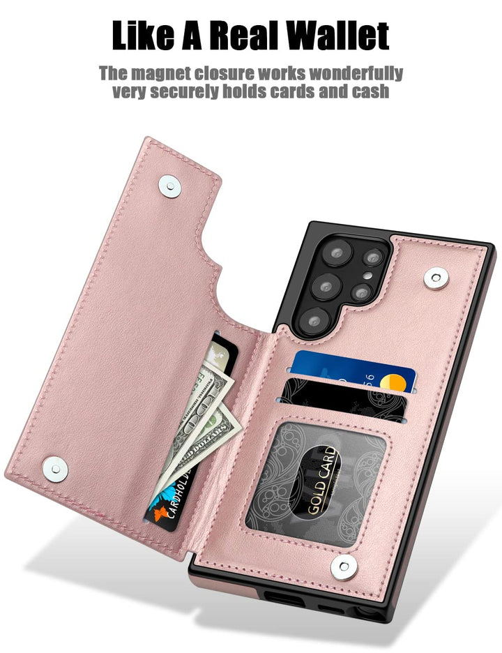 MMHUO for Samsung S22 Ultra Case With Card Holder,Flowe