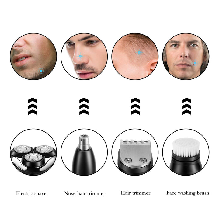 Electric Shaver Razor Cordless Beard Trimmer for Men Nose Hair Trimmer 3 in 1 Trimmer Grooming Kit Plus 1 Facial Cleansing Brush Waterproof USB Rechargeable Dry Wet