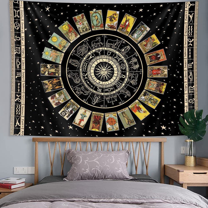 Spiritual Tapestry Star Tarot Card Tapestry Zodiac Astrology Tapestry Witch Constellation Tapestry Aesthetic Tapestry Wall Hanging for Teen Girl&#39;s Bedroom (Black 29x39 inches)