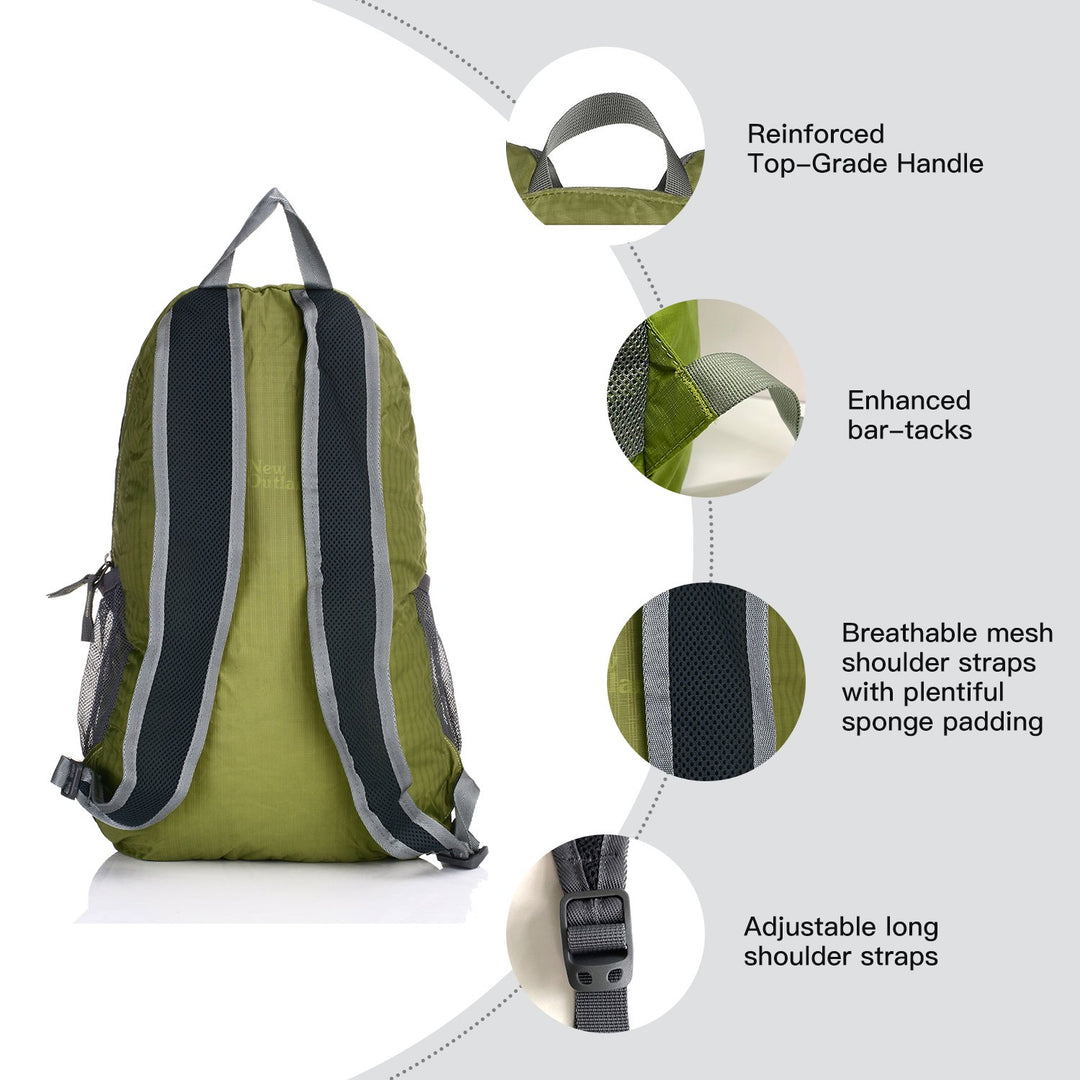 Packable Handy Lightweight Travel Hiking Backpack Daypack-Green-L