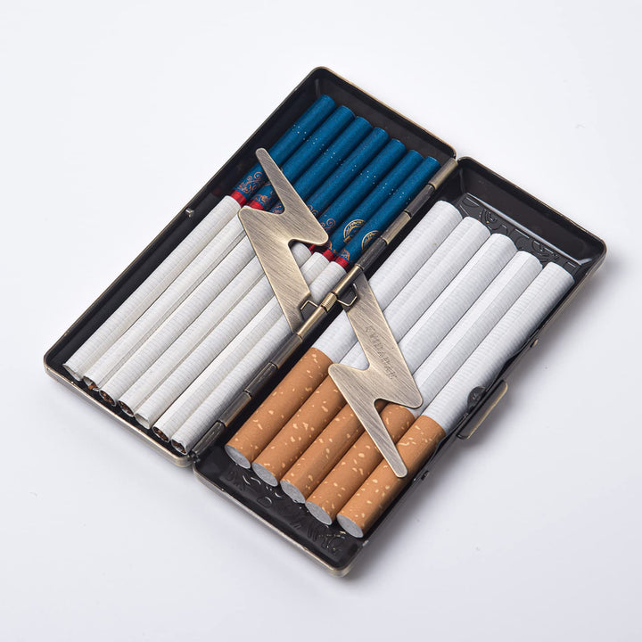 Metal Carry Cigarette Case, Double Sided Spring Clip,Holds 10 100mm Cigarettes (Vines Bronze)