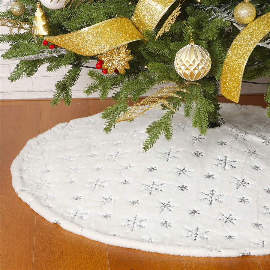 Christmas Sequin Tree Skirt 36in,White Soft Thick with 