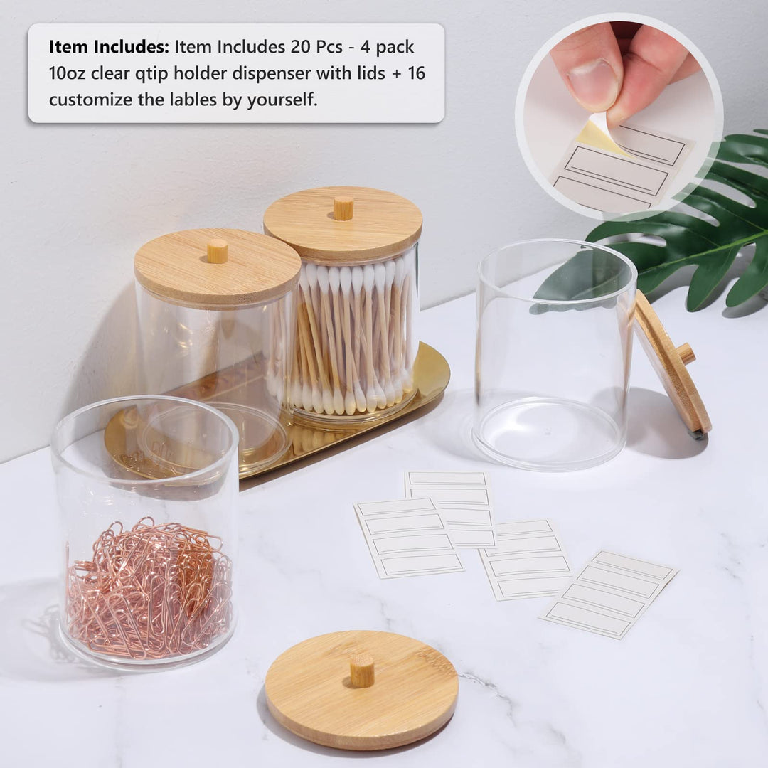 4 Pack Qtip Holder, 10 oz Cotton Ball holder, Qtip Holder Bathroom Set, Acrylic Cotton Swab Holder Q tip Dispenser Apothecary Jars with Lids for Cotton Round Pads, Floss