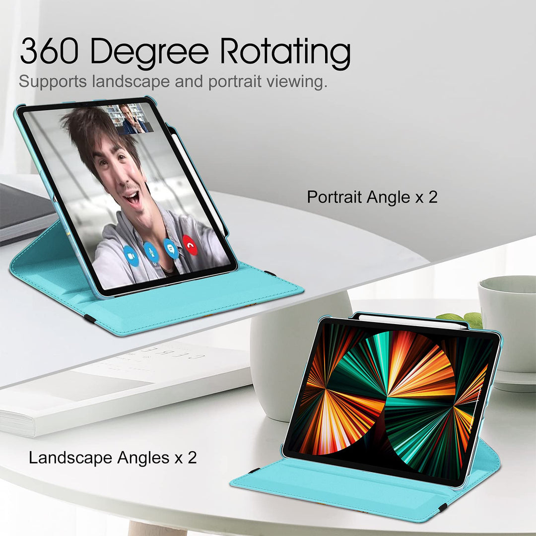 Rotating Case for iPad Pro 12.9-inch 6th Generation 2022-360 Degree Swiveling Protective Cover with Pencil Holder, Auto Sleep/Wake, Also Fit iPad Pro 12.9 5th/4th/3rd Gen, Emerald Marble