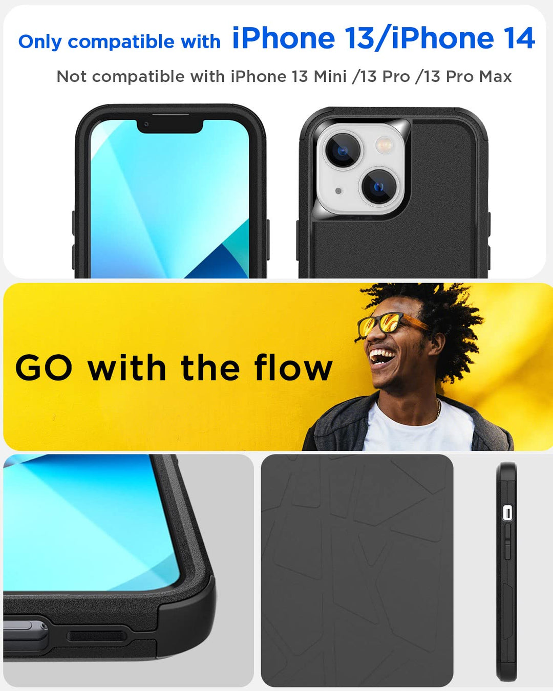 AICase for iPhone 13/iPhone 14 Case,Heavy Duty 3-Layer Rugged Pocket-Friendly Phone Case,Durable Military Grade Protection Shockproof/Drop Proof/Dust-Proof Protective Cover for iPhone 13/14 (Black)