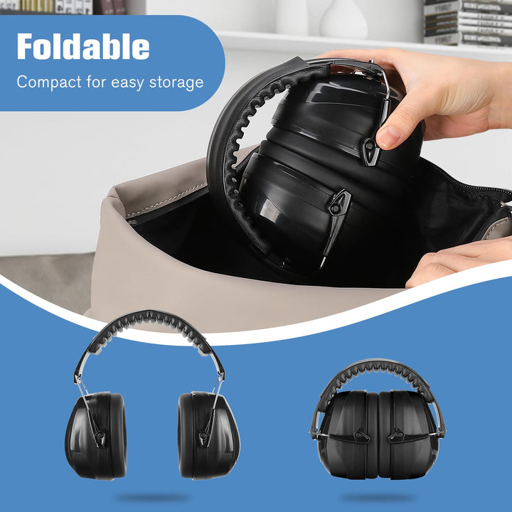 Ear Protection Earmuffs, NRR 32 dB Noise Cancelling Headphones Adults Autism, Adjustable Sound Blocking Headphones Hearing Protection Ear Muffs for Shooting Mowing Construction -Black