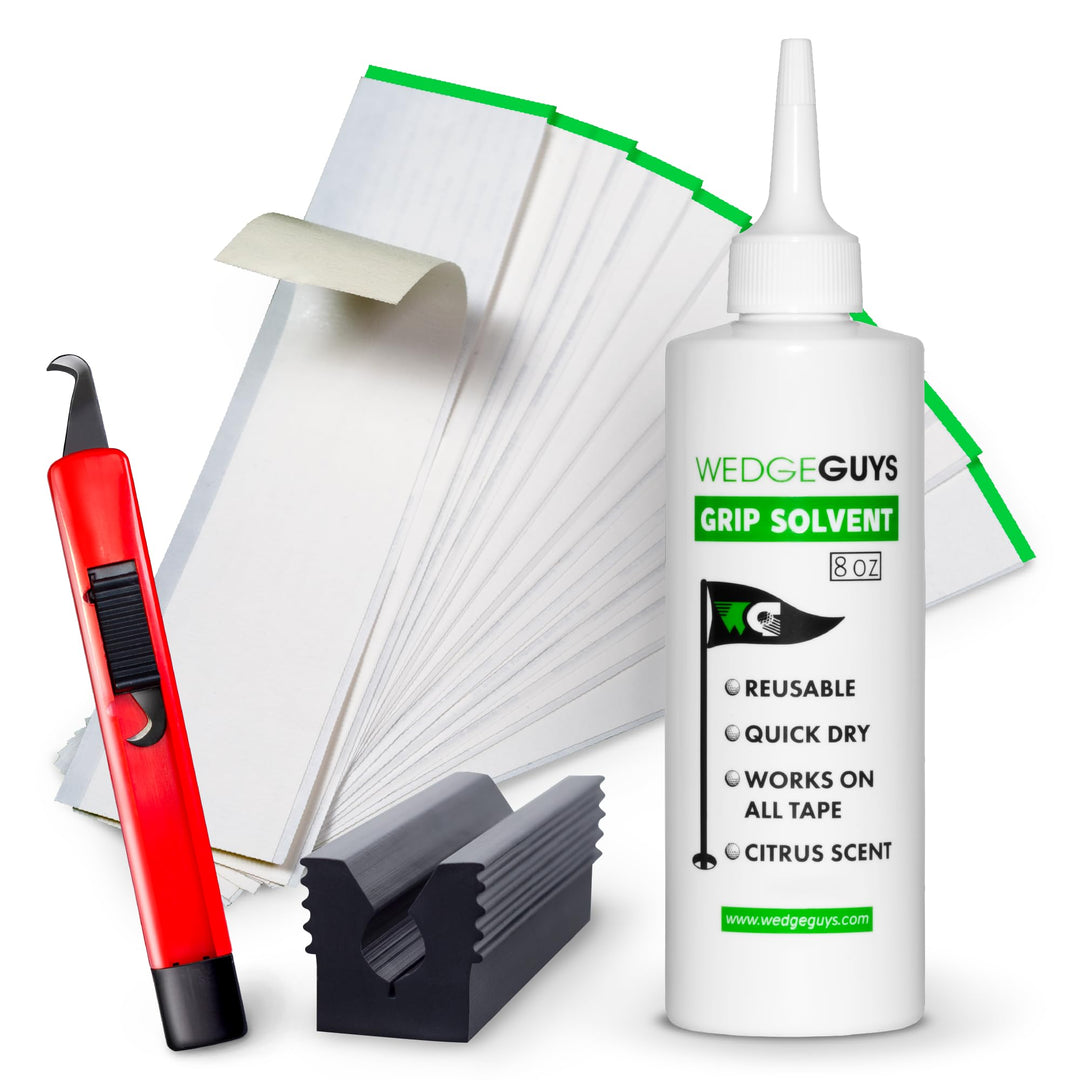 Golf Grip Kits for Regripping Golf Clubs - Professional Quality - Options Include Hook Blade, 15 or 30 Grip Tape Strips, 5 or 8 oz Grip Solvent, Grip Tape Remover, Bench Vise &amp; Rubber Clamp