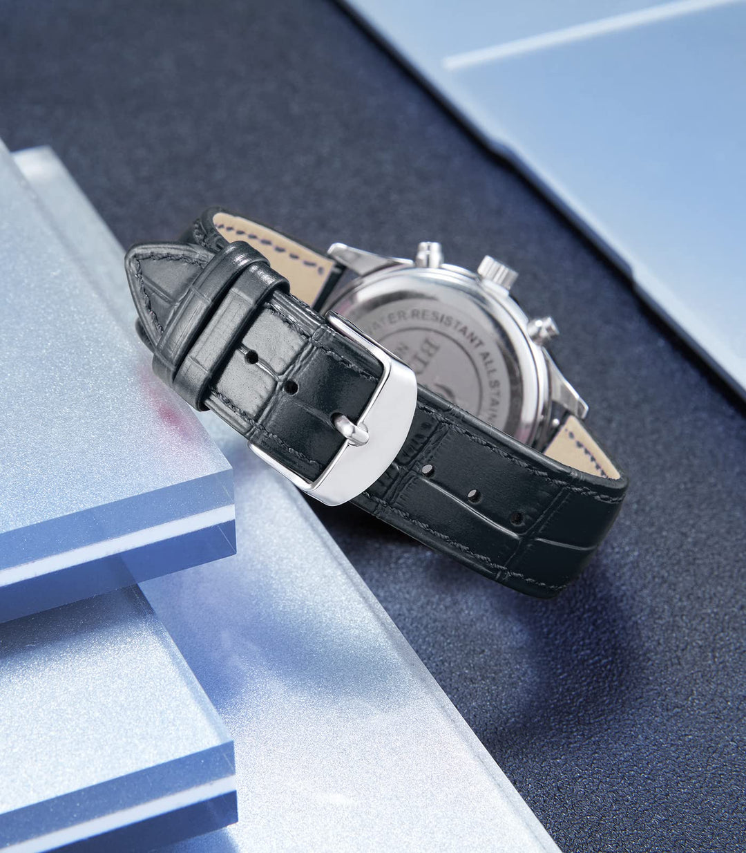 Leather Watch Band Genuine Calfskin Replacement Watch Strap Quick Release Crocodile Pattern 10 Colors 13 Sizes for Men Women(Black,22MM)