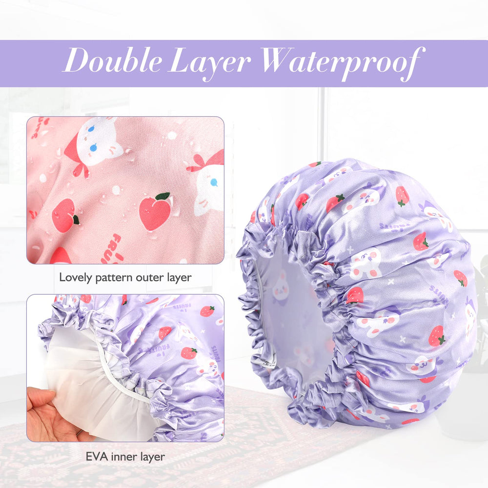 2PCS Cute Kids Shower Cap, Funny Cartoon Bath Hat, Boys or Girls Waterproof Shower Bath Caps (Pink + Purple)