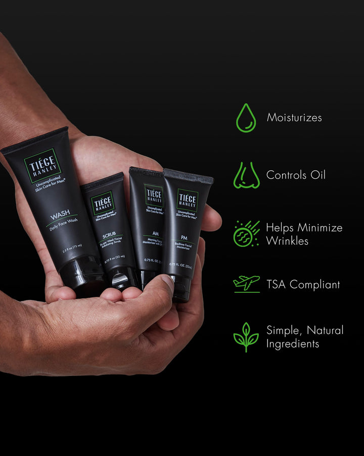 Mens Skin Care Set, Essential Skin Care Routine for Men (System Level 1) - Face Wash Kit for Fines Lines &amp; Wrinkles - Men&#39;s Skincare Set Includes Face Wash, Facial Scrub, &amp; Moisturizer