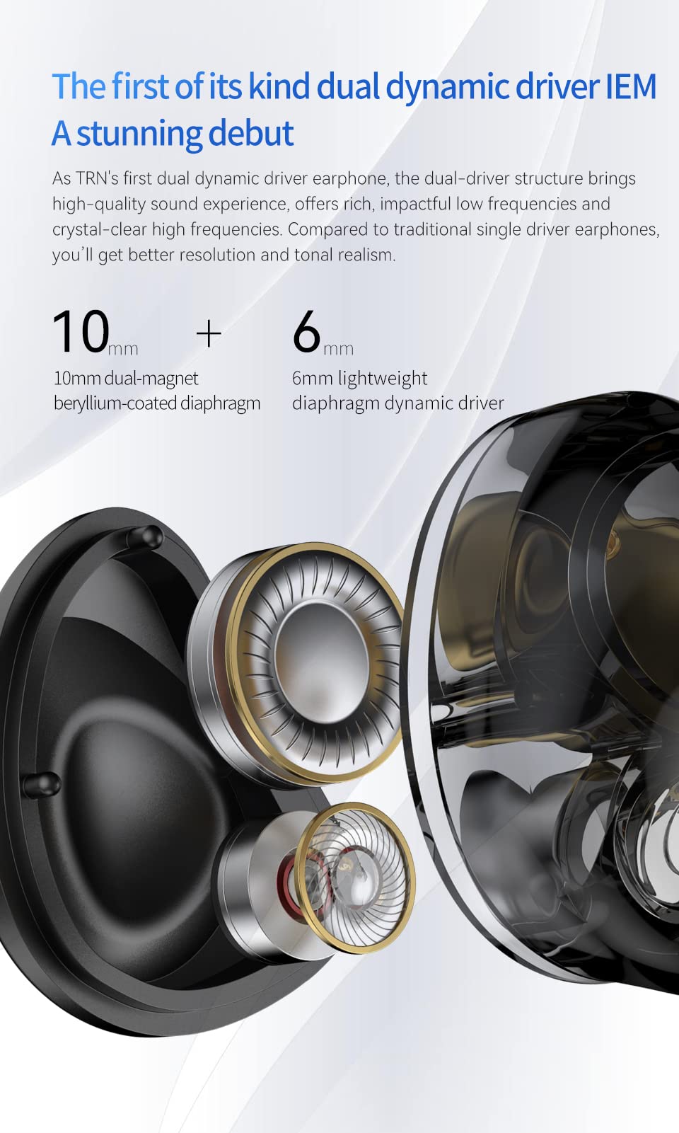 TRN V80 Balance in Ear Headphone, 2BA and 2DD Hi-Fidelity Stage Monitor Earphone Metal Studio Audio Headset with Detachable 2Pin Cable Netural Sound Musician Earbuds(Blue No Mic)
