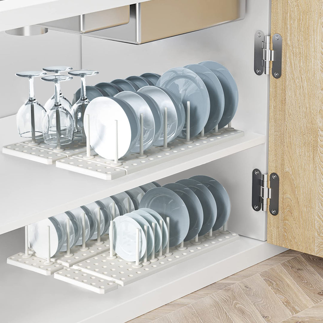 Kitchen Cupboard Organization Drawer Organizer, Pegboard Tray for Dish Rack, Kitchen Organizer Plate Holder for Cabinets, Scalable Adjustment, 2Pcs, White