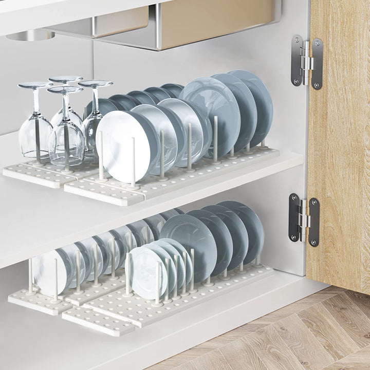 Kitchen Cupboard Organization Drawer Organizer, Pegboard Tray for Dish Rack, Kitchen Organizer Plate Holder for Cabinets, Scalable Adjustment, 2Pcs, White