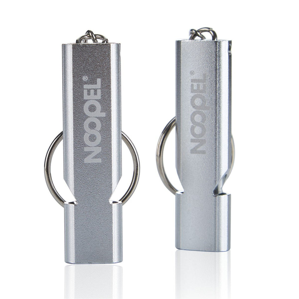 2 Pack Survival Whistle with Lanyard and Keychain Double Tubes Emergency Safety Whistle with Keyring for Boating Outdoor Camping Hiking Hunting Sports Dog Training (2 Pack Silver)