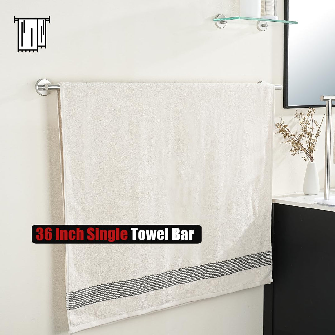 Bath Towel Bar, 36 Inch 304 Stainless Steel Thicken 1mm Single Towel Rack for Bathroom, Towel Holder (Brushed Finished) Wall Mount, 39 in Total Length, TB110L36-BN