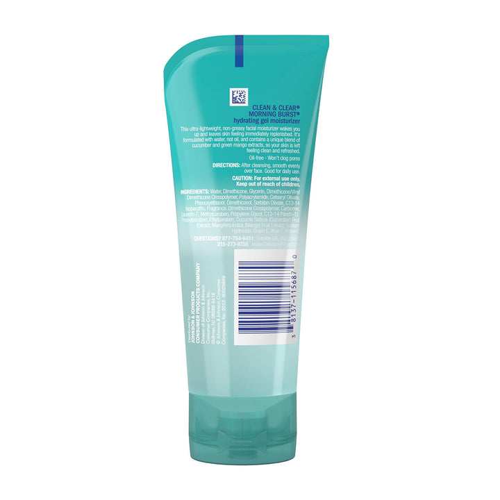 Clean &amp; Clear Morning Burst Hydrating Gel Face Moisturizer with Cucumber &amp; Green Mango Extract, Oil-Free Daily Facial Moisturizer for Acne-Prone Skin Care, Non-Greasy &amp; Non-Comedogenic, 3 oz