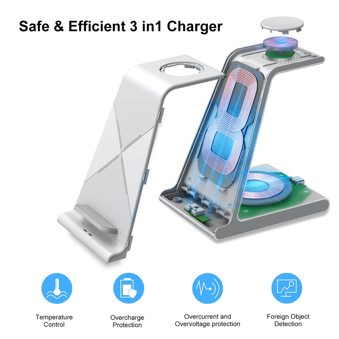 Wireless Charger for Samsung Galaxy S23 Ultra S22 Z Flip 3/Fold 3 S21 FE, 3 in 1 Wireless Charging Station for S21/20/10/9, Galaxy Watch 7/6/5/4/3/1/Active 2/1/Buds/Pro, Gear S4/3 Sport (White)