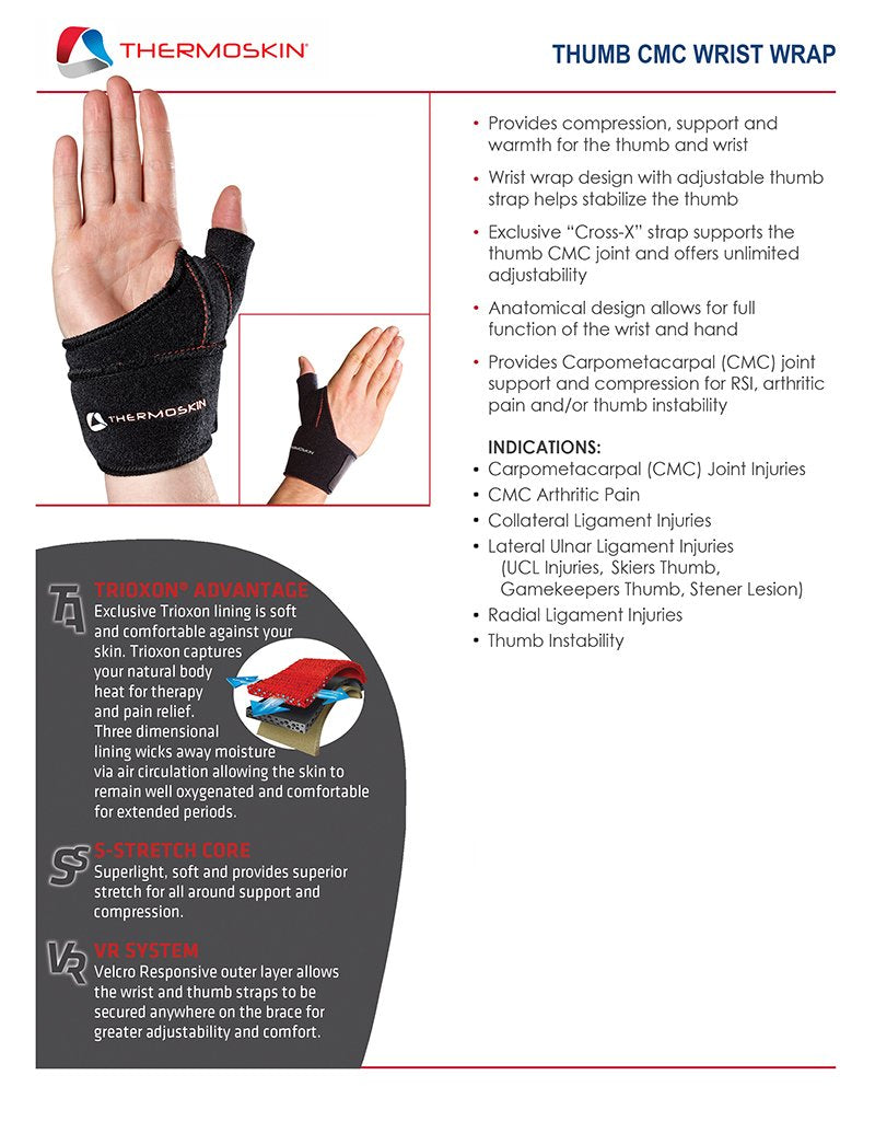 Thermoskin Thumb CMC Right Wrist Wrap, Black, Small and