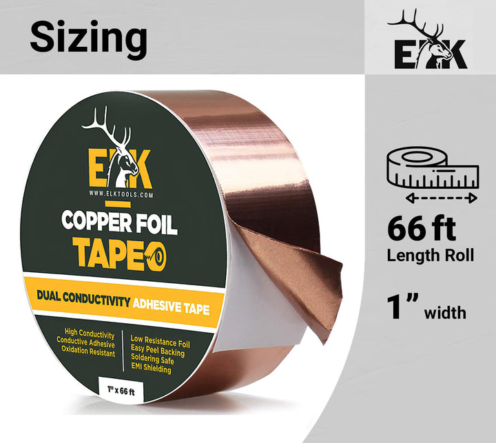 Copper Foil Tape - 2” x 33ft - with Conductive Adhesive for Guitar, Crafts, Electrical Repairs and Grounding - Conductive Copper Tape