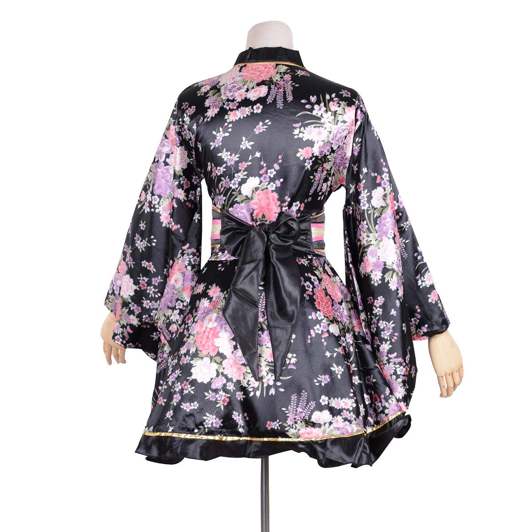 Kimono Bathrobe Costume Japanese Traditional Yukata Cosplay Women&#39;s Sexy Sakura Pattern (Black), Large