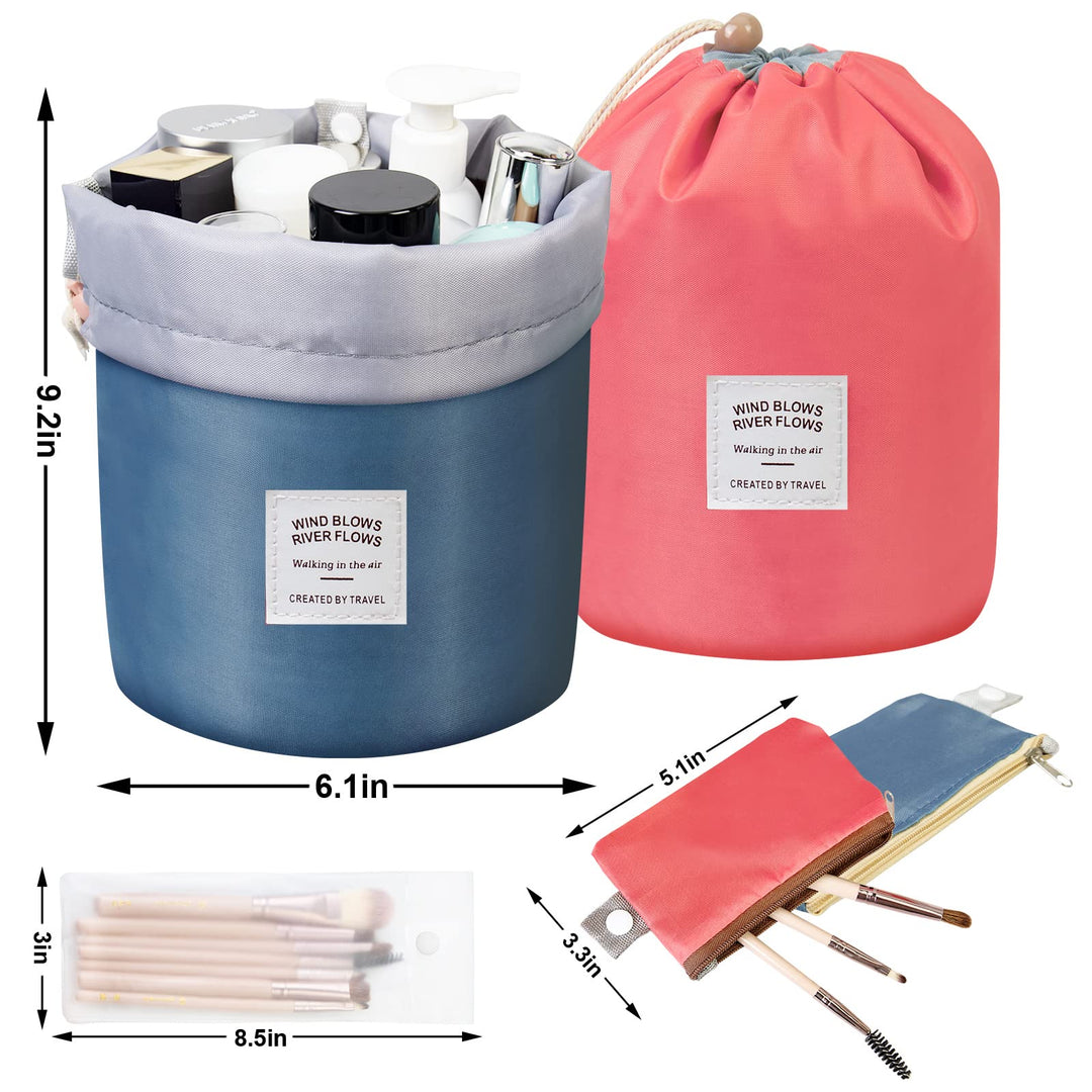 2 Pack Makeup Bags For Women Waterproof Cosmetic Bags Multifunctional Bucket Toiletry Bag Travel Organizer Bag Toiletries Soft Collapsible Portable Drawstring Makeup Bag