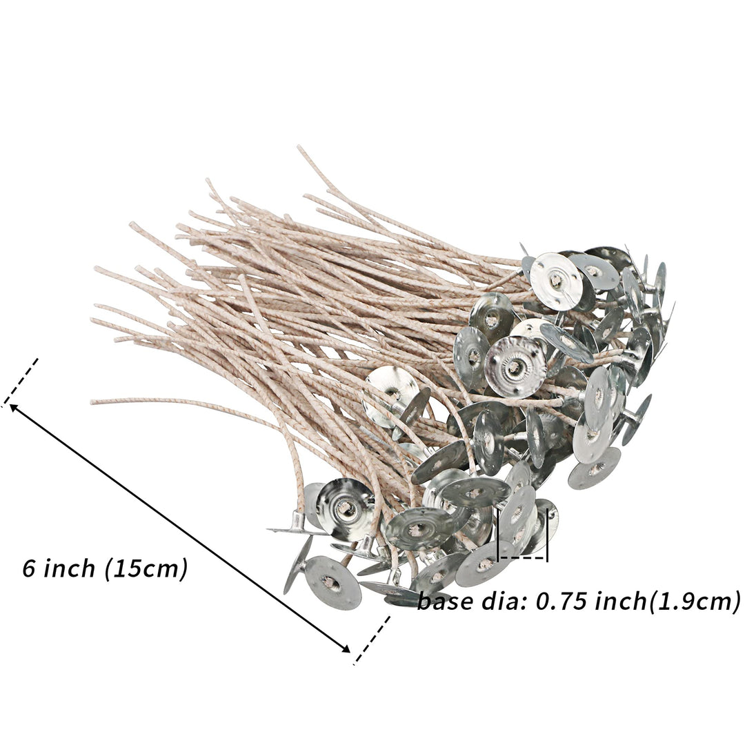 100pcs ECO 16 Wicks for Soy Candles, 6.0inch Cotton &amp; Paper Candle Wicks, Pre-Waxed and Tabbed ECO Wicks for Soy Candles Making.