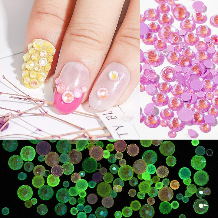 7 Colors Nail Crystal AB Nail Art Rhinestones, Luminous Nail Rhinestones, Mixed Size Clear Crystal Rhinestones, Round Flat Back Nail Art Rhinestones for DIY Manicure Crafts Clothes Shoes Bags