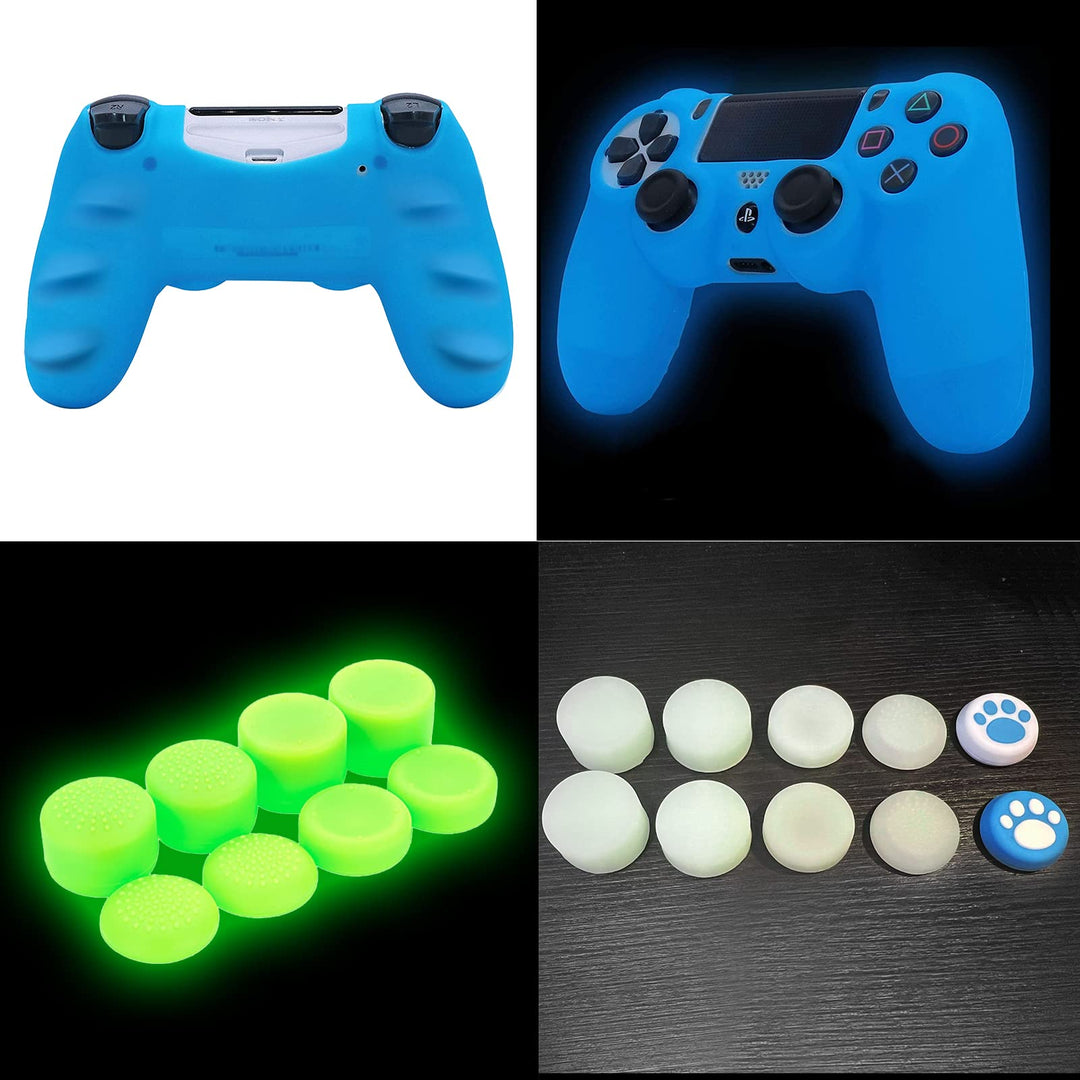 Green Anti-Slip Glow in The Dark Protective Silicone Cover Skin Grips Compatible with PS5 Controller,8 PCS Thumb Grips Caps and 2 Grips Caps Glow in The Dark.