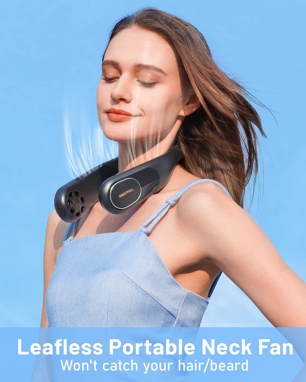 Portable Neck Fan Bladeless Personal Fan 5000mAh Rechargeable Battery Operated Wearable Small Fan, All-Around Cooling Airflow, 3 Speed Neck Cooler for Women Men (Black)