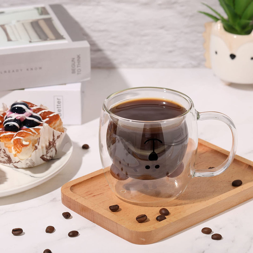 Cute Bear Tea Cup Double Wall Glass Milk Coffee Bear Mug with Handle Insulated Espresso christmas Beer Cup Cute Birthday gift for Women Men Valentine&#39;s Day, 250 ml/ 8.4 oz (White, 1 Piece)