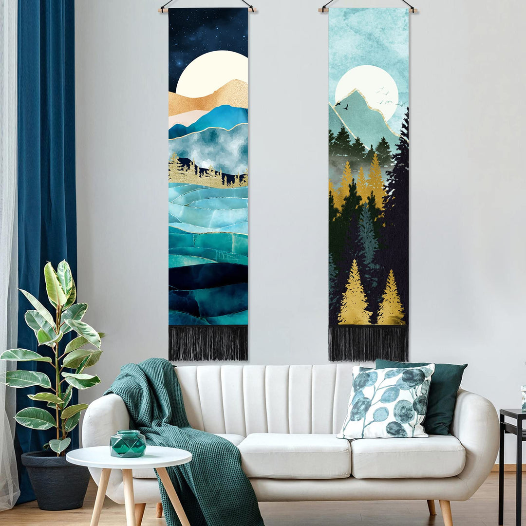 AWAYTR Long Mountain Tapestry Wall Hanging - 2PCS Fores
