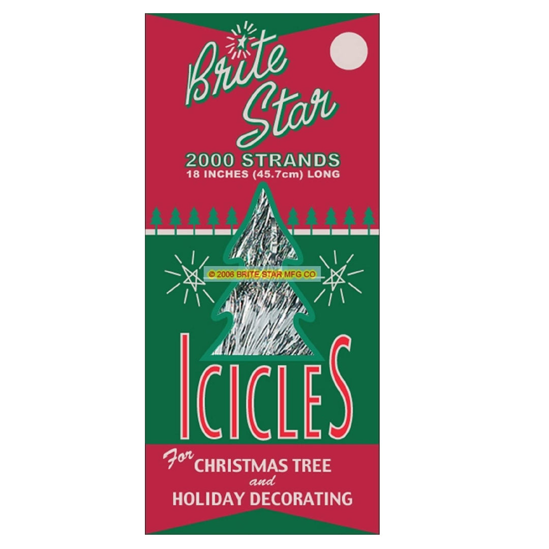 Icicles Tinsel,Polyvinyl Chloride, 2000 Strand, Silver, Count