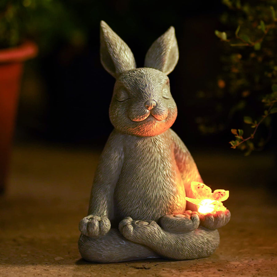 Meditating Zen Garden Decor Solar Statue: Garden Sculptures & Statues - Yard Art Outdoor Garden Clearance Home Decor - House Warming Birthday Easter Gifts for Mom/Women