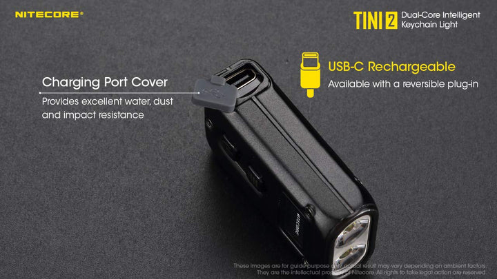 TINI 2 Ultra Compact Keychain Flashlight, 500 Lumen USB-C Rechargeable with Digital Display (Black)