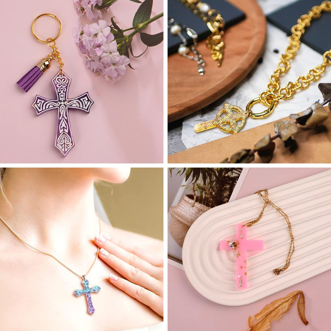 Cross Silicone Resin Molds, 12 Cavity Epoxy Resin Keychain Molds for DIY Craft Necklace Jewelry Pendant Making