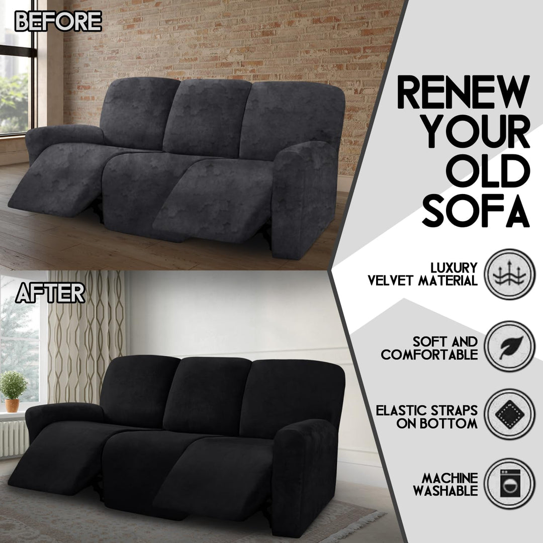 ULTICOR Velvet 8-Pieces Recliner Sofa Covers Stretch Re