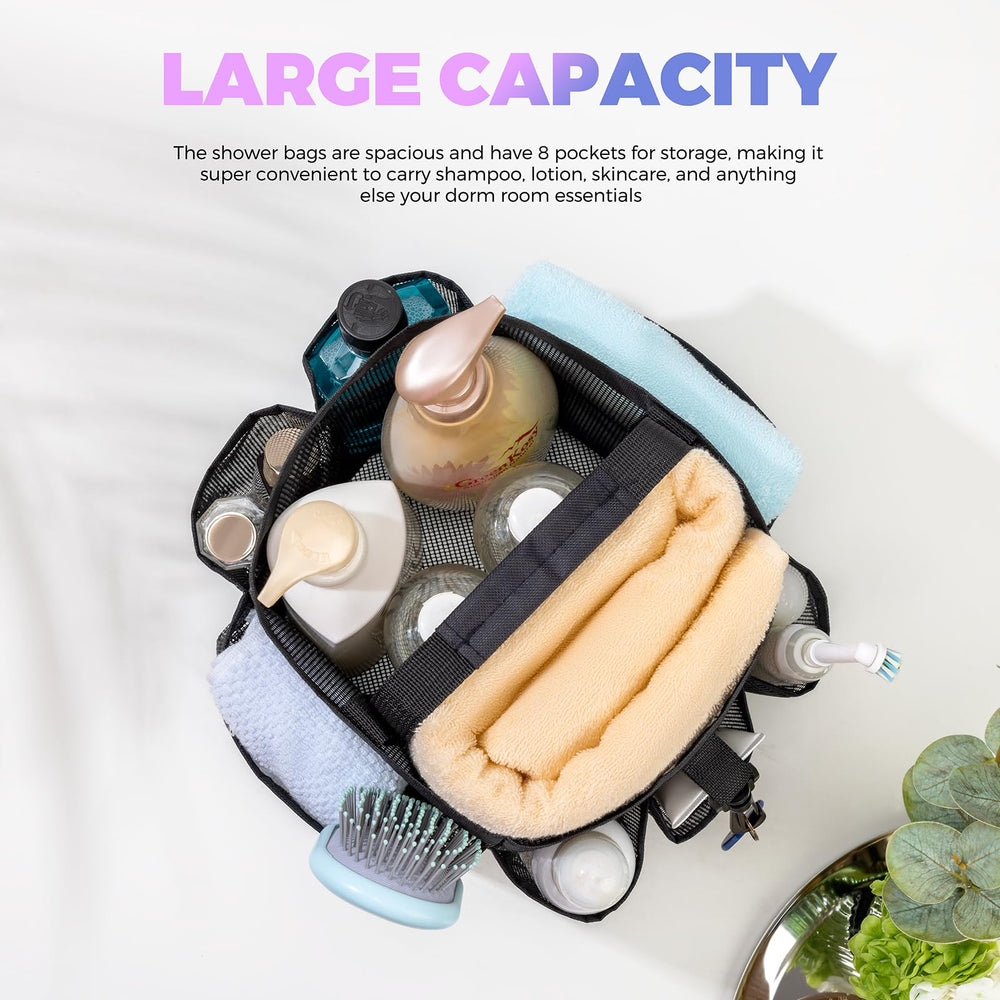 Mesh Shower Caddy Portable for College Dorm Room Essentials,Shower Caddy Dorm with 8-Pocket Large Capacity,Quick Dry Shower Caddy Bag for Bathroom, Beach,Gym